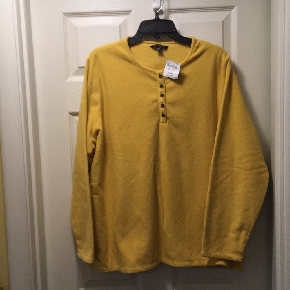 New Lands End mustard yellow fleece pullover